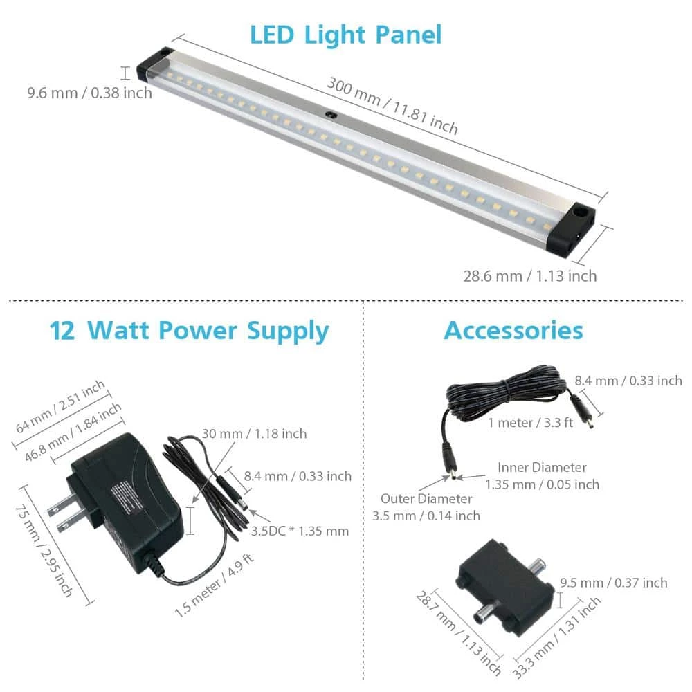 12 in. LED 3000K Black Under Cabinet Lighting, Dimmable Hand Wave Activated (3-Pack) by ESHINE 5 12 in. LED 3000K Black Under Cabinet Lighting, Dimmable Hand Wave Activated (3-Pack) by ESHINE - Image 5