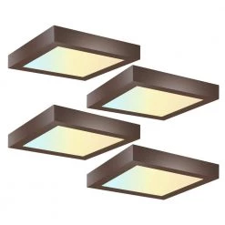4-Pack 7 in. Square Color Bronze Selectable Integrated LED Flush Mount Downlight by RUN BISON