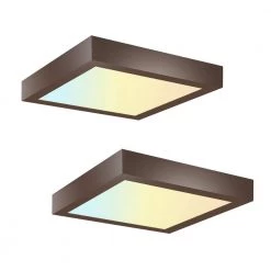 2-Pack 9 in. Square Color Selectable Integrated LED Flush Mount Downlight in Bronze by RUN BISON