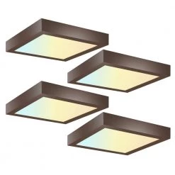 4-Pack 9 in. Square Color Selectable Integrated LED Flush Mount Downlight in Bronze by RUN BISON