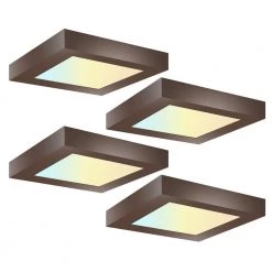 4-Pack 5.5 in. Bronze Square Color Selectable Integrated LED Flush Mount Downlight by RUN BISON