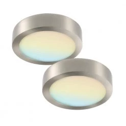 2-Pack 13 in. Round Color Brushed Nickel Selectable Integrated LED Flush Mount Downlight by RUN BISON