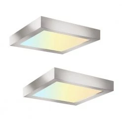 2-Pack 7 in. Square Brushed Nickel Selectable LED Integrated LED Flush Mount Downlight by RUN BISON