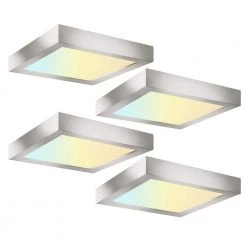 4-Pack 7 in. Brushed Nickel Square Color Selectable LED Integrated LED Flush Mount Downlight by RUN BISON