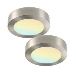 2-Pack 7 in. Round Color Brushed Nickel Selectable Integrated LED Flush Mount Downlight by RUN BISON