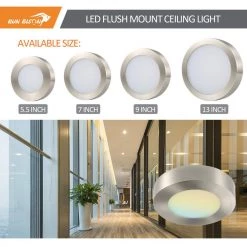 7 in. Round Color Brushed Nickel Selectable Integrated LED Flush Mount Downlight by RUN BISON -Cheap RUN BISON || RCA Store brush nickel run bison flush mount lights ljc bmtd g17cy13 5w 927 41 51 76 1000
