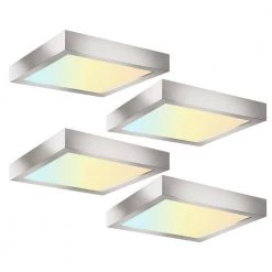 4-Pack 9 in. Brushed Nickel Selectable LED Integrated LED Flush Mount Square Downlight by RUN BISON