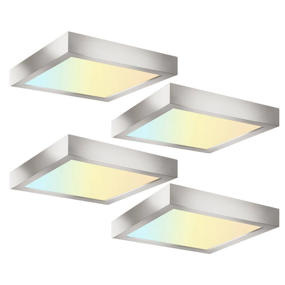 4-Pack 9 in. Brushed Nickel Selectable LED Integrated LED Flush Mount Square Downlight by RUN BISON 1 4-Pack 9 in. Brushed Nickel Selectable LED Integrated LED Flush Mount Square Downlight by RUN BISON