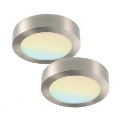2-Pack 9 in. Round Color Brushed Nickel Selectable Integrated LED Flush Mount Downlight by RUN BISON