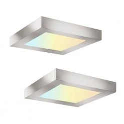 2-Pack 5.5 in. Brushed Nickel Selectable LED Integrated LED Slim Flush Mount Square Downlight by RUN BISON