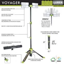Voyager 8000 Lumen Collapsible Cordless Tripod LED Work Light w/ Battery, Charger, Bag and remote, Optional 3-Way Power by PowerSmith -Cheap RUN BISON || RCA Store powersmith standing work lights pvlr8000a 1f 1000