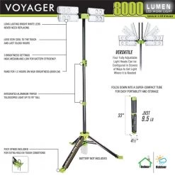 Voyager 8000 Lumens Collapsible LED Light with Milwaukee DC Adaptor by PowerSmith -Cheap RUN BISON || RCA Store powersmith standing work lights pvlr8000a mil 4f 1000