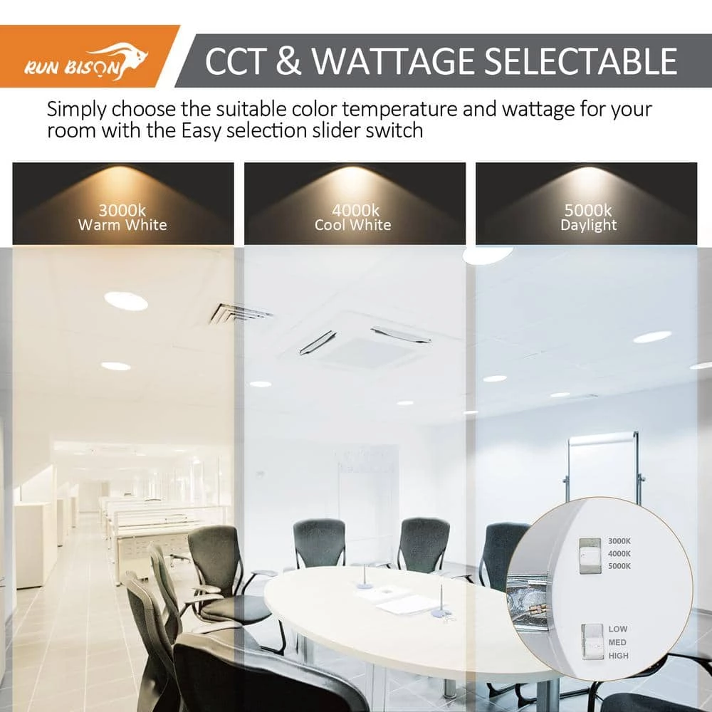 10 in. CCT and Wattage Selectable New Construction or Remodel IC Rated Integrated LED Commercial Downlight(2-Pack) by RUN BISON 4 10 in. CCT and Wattage Selectable New Construction or Remodel IC Rated Integrated LED Commercial Downlight(2-Pack) by RUN BISON - Image 4