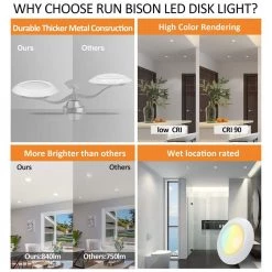 4 in. 90 CRI 2700K-5000K 5CCT Selectable and Dimmable Integrated LED Recessed Ceiling Light Disk Light by RUN BISON -Cheap RUN BISON || RCA Store run bison recessed lighting trims ht g2d3d 4c 12w 927 1 51 1f 1000