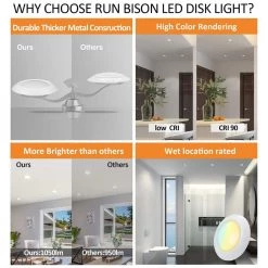 6 in. 90 CRI 2700K-5000K 5CCT Selectable and Dimmable Integrated LED Recessed Ceiling Light Disk Light by RUN BISON -Cheap RUN BISON || RCA Store run bison recessed lighting trims ht g2d3d 6c 15w 927 1 51 1f 1000