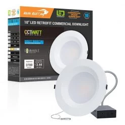 10 in. CCT and Wattage Selectable New Construction or Remodel IC Rated Integrated LED Commercial Downlight by RUN BISON
