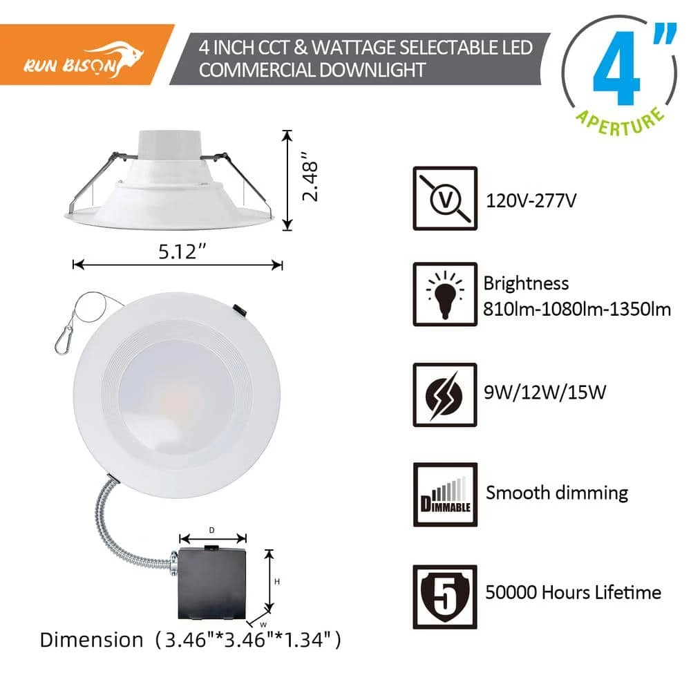 4 in. CCT and Wattage Selectable New Construction or Remodel IC Rated Integrated LED Commercial Downlight by RUN BISON 2 4 in. CCT and Wattage Selectable New Construction or Remodel IC Rated Integrated LED Commercial Downlight by RUN BISON - Image 2