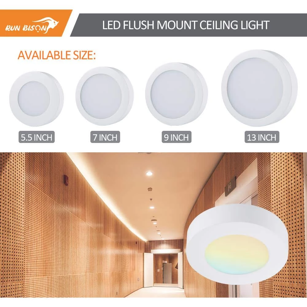 13 in. Round Color White Selectable Integrated LED Flush Mount Downlight by RUN BISON 7 13 in. Round Color White Selectable Integrated LED Flush Mount Downlight by RUN BISON - Image 7