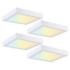 4-Pack 7 in. Square Color Selectable LED Integrated LED Flush Mount Downlight, White by RUN BISON