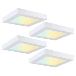 4-Pack 5.5 in. Square Color Selectable LED Integrated LED Flush Mount Downlight, White by RUN BISON