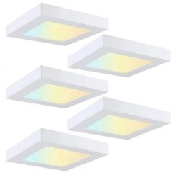 5-Pack 5.5 in. White Square Color Selectable LED Integrated LED Flush Mount Downlight by RUN BISON