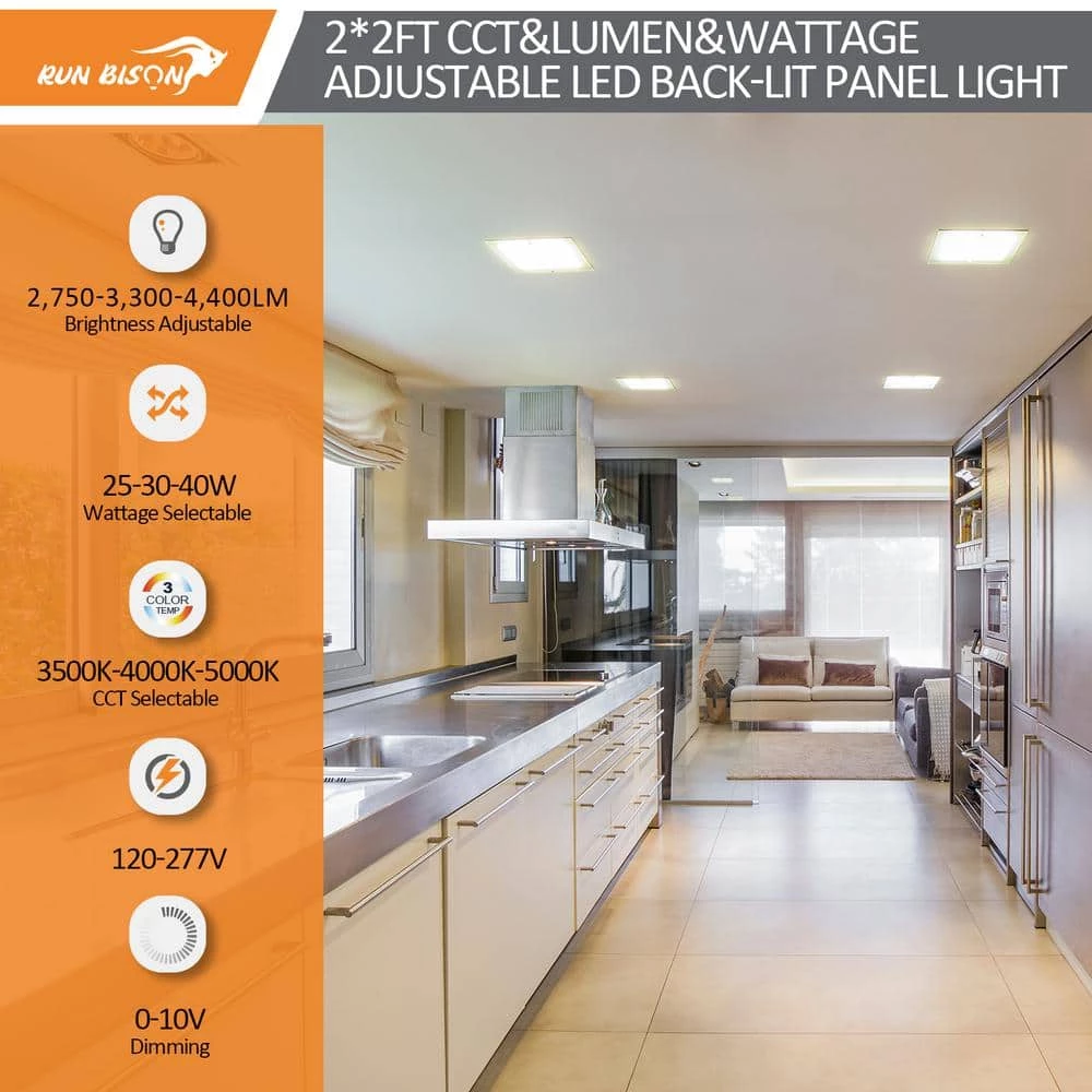 2 ft. x 2ft. Dimmable White CCT and Wattage Selectable Integrated LED Back-Lit Flat Panel Light by RUN BISON 2 2 ft. x 2ft. Dimmable White CCT and Wattage Selectable Integrated LED Back-Lit Flat Panel Light by RUN BISON - Image 2