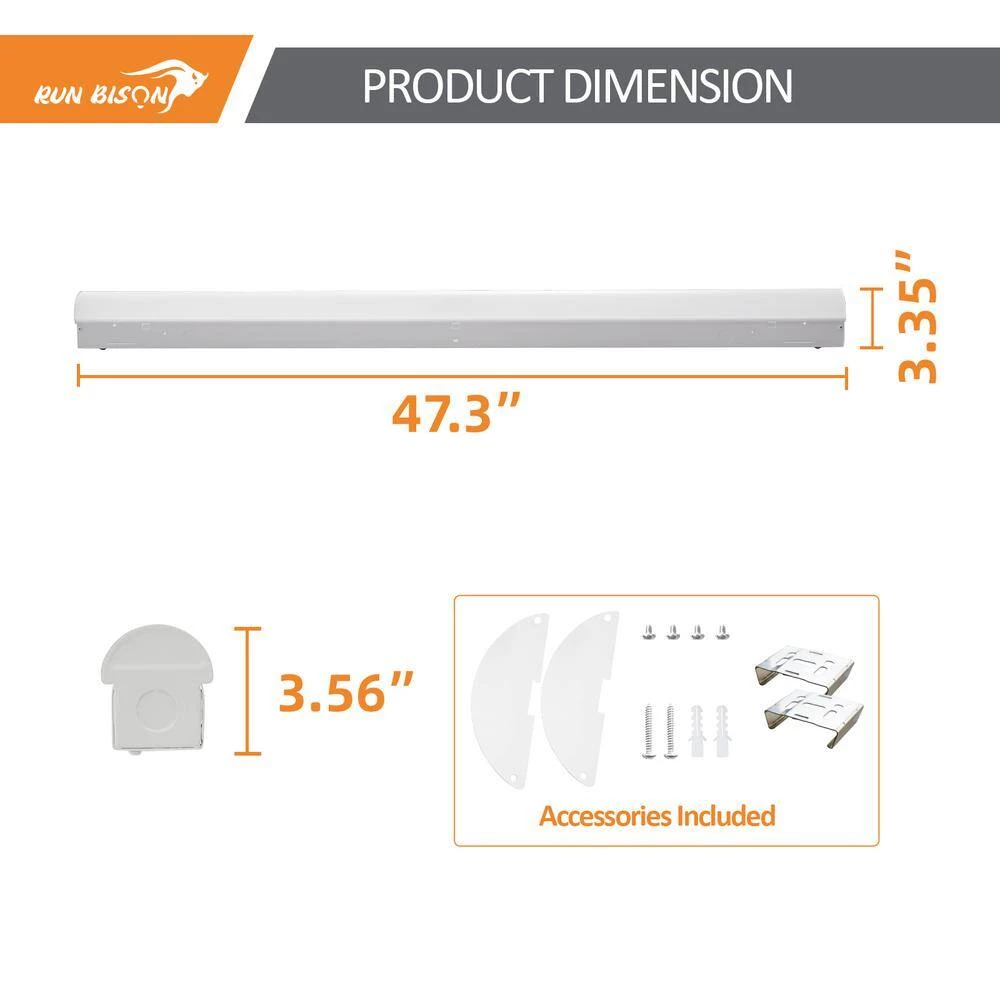 2-Pack 4ft. White 150 Watt Equivalent Linear Integrated LED Strip Light fixture, 2860/3640/5520lm,3500K/4000K/5000K by RUN BISON 4 2-Pack 4ft. White 150 Watt Equivalent Linear Integrated LED Strip Light fixture, 2860/3640/5520lm,3500K/4000K/5000K by RUN BISON - Image 4