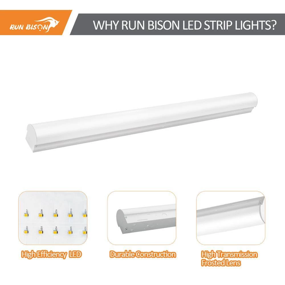 2-Pack 4ft. White 150 Watt Equivalent Linear Integrated LED Strip Light fixture, 2860/3640/5520lm,3500K/4000K/5000K by RUN BISON 3 2-Pack 4ft. White 150 Watt Equivalent Linear Integrated LED Strip Light fixture, 2860/3640/5520lm,3500K/4000K/5000K by RUN BISON - Image 3