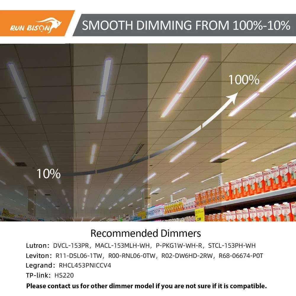 2-Pack 4ft. White 150 Watt Equivalent Linear Integrated LED Strip Light fixture, 2860/3640/5520lm,3500K/4000K/5000K by RUN BISON 7 2-Pack 4ft. White 150 Watt Equivalent Linear Integrated LED Strip Light fixture, 2860/3640/5520lm,3500K/4000K/5000K by RUN BISON - Image 7