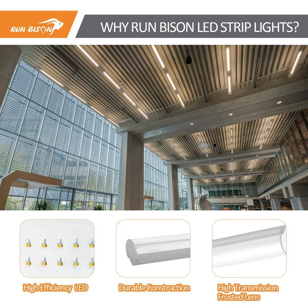 2-Pack 4ft. White 150 Watt Equivalent Linear Integrated LED Strip Light fixture, 2860/3640/5520lm,3500K/4000K/5000K by RUN BISON 6 2-Pack 4ft. White 150 Watt Equivalent Linear Integrated LED Strip Light fixture, 2860/3640/5520lm,3500K/4000K/5000K by RUN BISON - Image 6